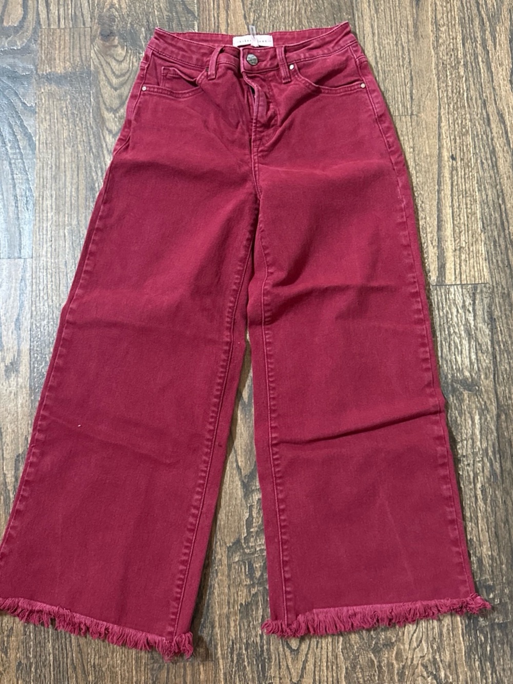 Wide Leg Ankle Jeans in Burgundy - Risen Denim